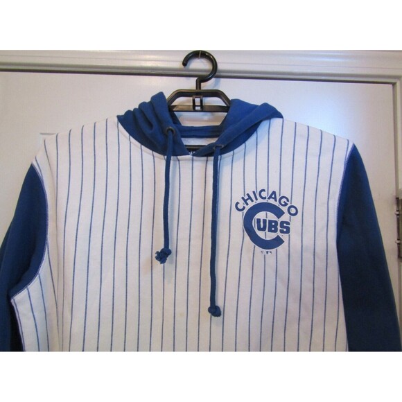 Chicago Cubs Vintage Blue White Striped Hoodie Sweatshirt 47 Fleece Lined Sz M - Picture 2 of 5